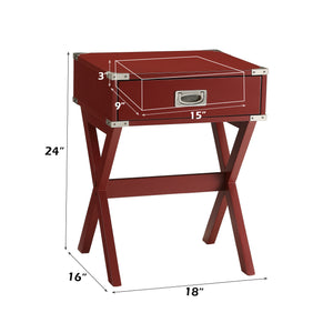 English Elm Babs Industrial Accent Table with X Base Metal Hardware and Single Storage Drawer Red B2726P270995