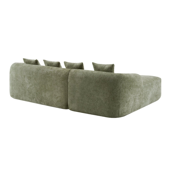 English Elm Full L-Shape Sectional Sofa with Curved Chaise, Modular Chenille Couch, High-Density Comfort for Apartment Living Green W3612S00003