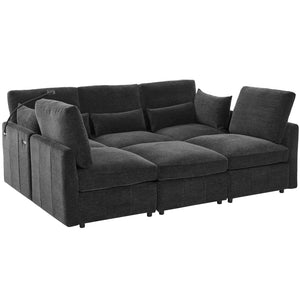 English Elm Modern Sectional Sofa: Versatile U-Shaped Couch With Usb Ports, Movable Ottoman & Lumbar Pillows N719S002050B