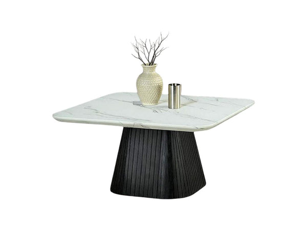 English Elm Contemporary Coffee Table With Faux Marble Top & Black Reeded Drum Base - Chic Living Room Accent B2741S00616