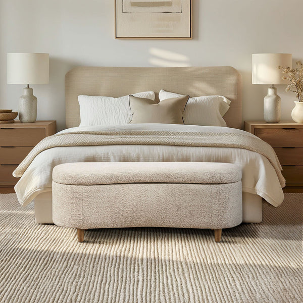 JLA Home INK+IVY - Boucle-Style Plush Curved Storage Bench with Flip-Top Lid, Soft-Close Hinges & Solid Wood Legs II105-0525