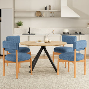 English Elm Modern Linen Upholstered Dining Chair Set Solid Wood Cross Base Removable Back Blue T3623P466012