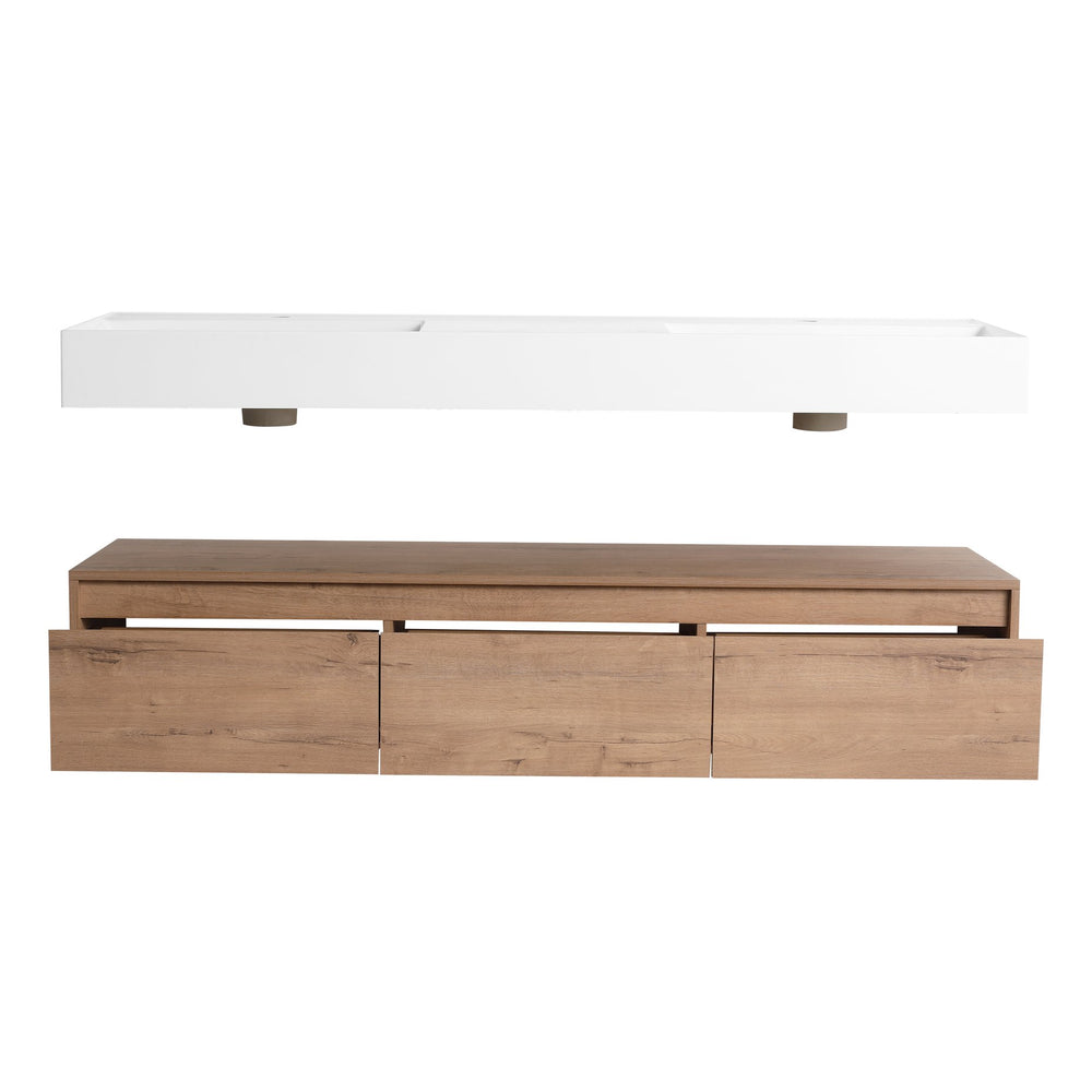 English Elm 60 Inch Wall-Mounted Modern Bathroom Vanity With Dual Resin Sinks, Soft Close Drawers & Chic Design W999S00356