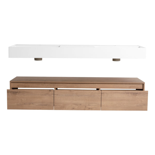English Elm 60 Inch Wall-Mounted Modern Bathroom Vanity With Dual Resin Sinks, Soft Close Drawers & Chic Design W999S00356