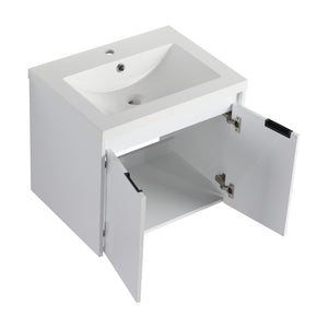 English Elm 24" Wall-Mounted Bathroom Vanity with Resin Sink, 2 Soft-Close Doors, Glossy White, Space-Saving Design W999P312081
