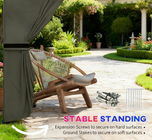 English Elm Double Tier Outdoor Gazebo with Arched Windows Steel Frame and Uv Resistant Polyester Canopy Dark Gray T3971P426847