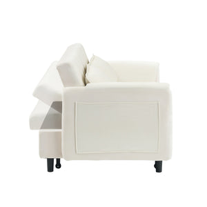 English Elm 52 Beige Modern Velvet Sofa Pullout Bed, 3-in-1 Convertible 52" Loveseat for Small Spaces, Pillows & Storage Pockets W1658P266333