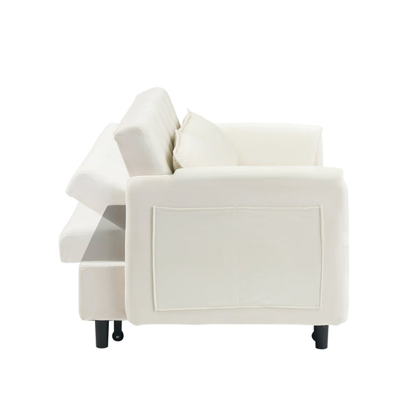 English Elm 52 Beige Modern Velvet Sofa Pullout Bed, 3-in-1 Convertible 52" Loveseat for Small Spaces, Pillows & Storage Pockets W1658P266333