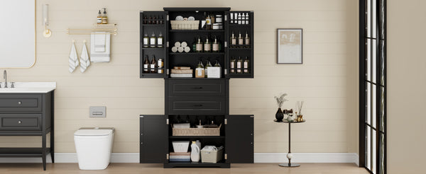 English Elm Christopher Knight Home® - Storage Cabinet 72.5" Tall Multi-Shelf Organizer with 2 Deep Drawers, Adjustable Shelf & Anti-Tip Safety Black N759P293426B