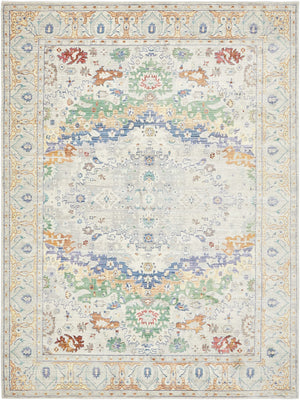 Unique Loom Austin Voce Machine Made Border Rug Light Gray, Blue/Gold/Green/Red/Pink 9' 0" x 12' 2"