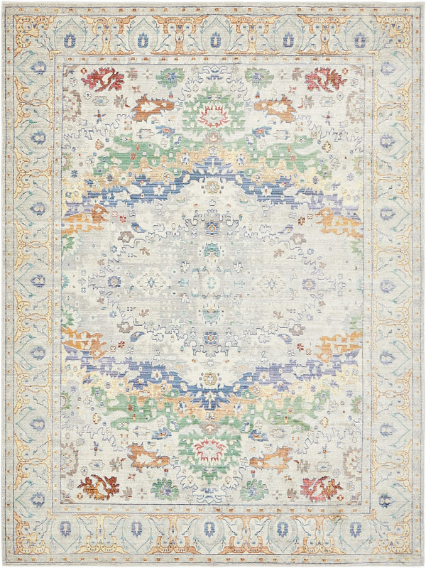 Unique Loom Austin Voce Machine Made Border Rug Light Gray, Blue/Gold/Green/Red/Pink 9' 0" x 12' 2"