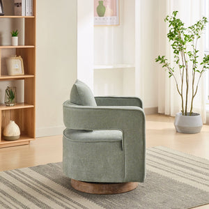 English Elm 29.1"w Swivel Club Accent Chair Linen Blend Upholstery Rubberwood Base Lounge Seating Pale Green W1298P192483