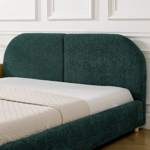 English Elm Queen Upholstered Bed with Tall Curved Headboard Soft Textured Fabric Modern Bedroom Green W487S00482
