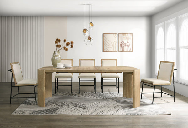 English Elm Massimo Oak Extendable Rectangular Dining Set with Cream Upholstered Chairs Seats Six B2749S00304