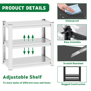 English Elm 20-30 Gallon Fish Tank Stand with Adjustable 3-Tier Metal Shelves, Heavy-Duty Stylish Rack for Home Office Antique White T2398P211228