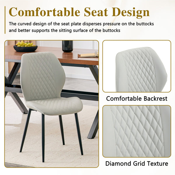 English Elm 4-piece Diamond Quilted Upholstered Dining Chair Set with Sleek Black Metal Legs Black,Light Gray W1151P458010