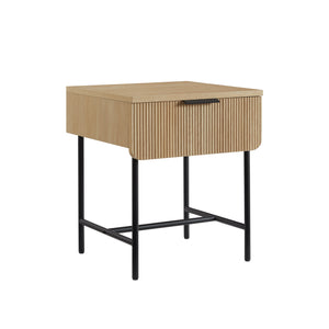English Elm Walker Edison - Modern Fluted-Door Coastal Oak Side Table with Warp-Resistant MDF, Metal Base & Minimalist Flair B185P168972