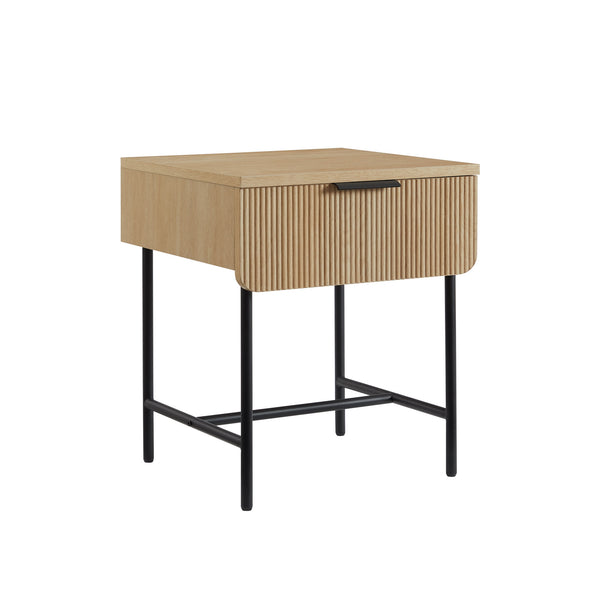 English Elm Walker Edison - Modern Fluted-Door Coastal Oak Side Table with Warp-Resistant MDF, Metal Base & Minimalist Flair B185P168972