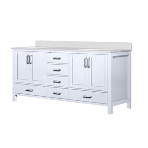 English Elm White 72-inch Double Bath Vanity with White Quartz Top, Solid Wood Frame, Soft-Close Drawers, Ample Storage, Scratch-Resistant Countertop, Pre-Drilled Faucet Hole B2731P258904