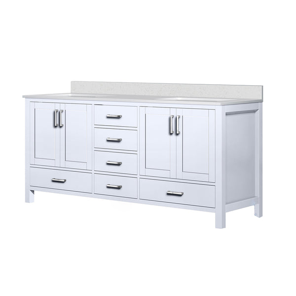 English Elm White 72-inch Double Bath Vanity with White Quartz Top, Solid Wood Frame, Soft-Close Drawers, Ample Storage, Scratch-Resistant Countertop, Pre-Drilled Faucet Hole B2731P258904