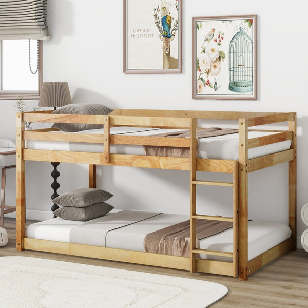 English Elm Solid Wooden Twin Over Twin Floor Bunk Bed - Safe, Stylish, And Functional With Natural Finish Design W504P191673-GIGA
