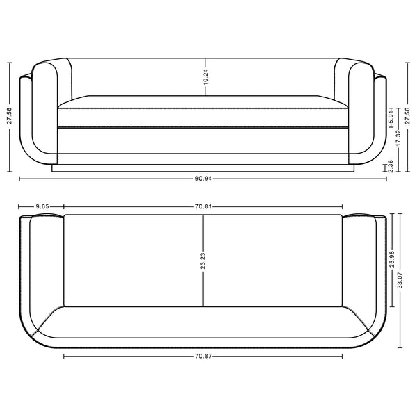 English Elm Edmonda 91" Velvet Sofa with Black Metal Base, Pine Frame, High-Density Foam & 2 Pillows, Commercial Grade Sapphire Blue B365P398109
