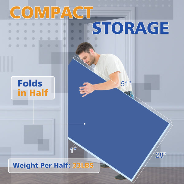 English Elm 8.5ft Regulation Ping Pong Conversion Top Foldable Mdf Surface for Game Rooms Blue W1408P401724