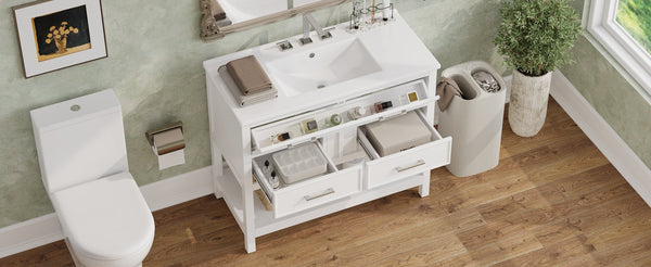 English Elm Christopher Knight Home® - 36" Modern Bathroom Vanity with Ceramic Sink, Tip-Out Tray, Soft-Close Drawers, Open Shelf, Waterproof Surface White N817P288908W