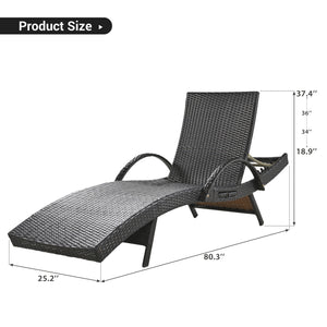 English Elm K&K 80" Outdoor Wicker Chaise Lounge Set of 2 with 2000H UV Wicker, Pull-Out Side Table, 4-Position Recliner Dark Brown WF321204AAD