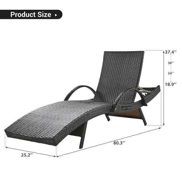 English Elm K&K 80" Outdoor Wicker Chaise Lounge Set of 2 with 2000H UV Wicker, Pull-Out Side Table, 4-Position Recliner Dark Brown WF321204AAD