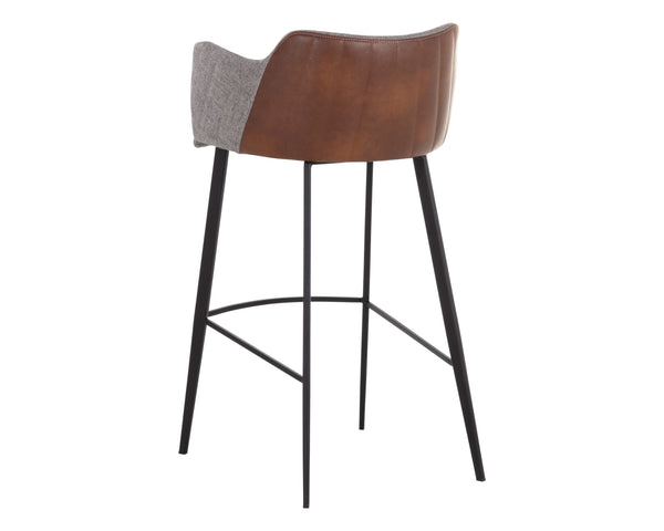Sunpan Griffin Modern Barstool with Stylish Faux Leather and Durable Black Powder-Coated Iron Legs November Grey / Bravo Cognac