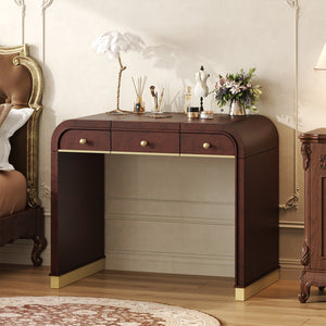 English Elm Classic Flip Top Vanity Desk with Gold Accents 2 Drawer Retro Bedroom Dressing Table Espresso N704P381406P
