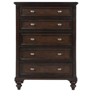 English Elm Berwick Five Drawer Chest with Oak Veneer and Gunmetal Hardware for Bedroom Storage B062P440099
