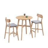 3-Piece Modern Round Bar Table Set, Counter Height Pub Table & High Top Bar Stools Dining Set for Kitchen, Restaurant, Bar - Oak