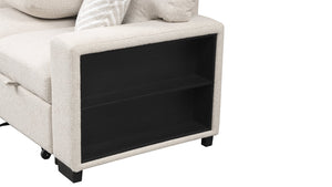 English Elm Pinto Reversible Sectional Sofa with Sleeper, Storage Chaise, Drop-Down Tray, USB Ports, Shelves Beige B009S01472