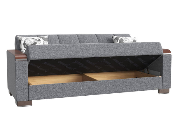 English Elm Primenest Zenaero Convertible Sofabed With Wood Trim, Storage & Stylish Grey Chenille Upholstery B030P286540-GIGA