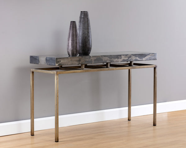 Sunpan Toreno Console Table - Handcrafted Iron & Antique Brass with Unique Patina Finish, 52" Wide Charm