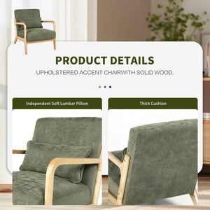 English Elm Mid Century Modern Accent Chair Rubberwood Frame Lumbar Pillow Support Living Room W2989P426365