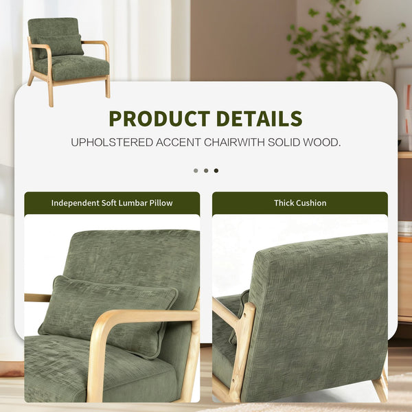 English Elm Mid Century Modern Accent Chair Rubberwood Frame Lumbar Pillow Support Living Room W2989P426365