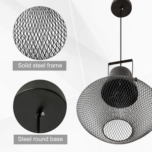 English Elm HOMCOM Industrial Pendant Light with Adjustable Chain, Black Steel Net Shade Chandelier for Kitchen, Living Room W2225P217291
