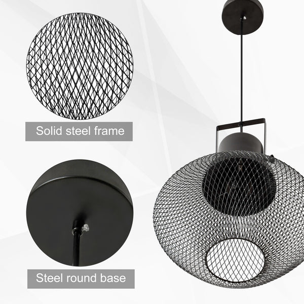 English Elm HOMCOM Industrial Pendant Light with Adjustable Chain, Black Steel Net Shade Chandelier for Kitchen, Living Room W2225P217291