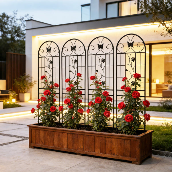 English Elm 4 Pack Powder-coated Metal Garden Trellis Panels Rustproof Climbing Plant Support Outdoor W1586P266748