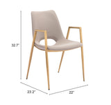 Desi Dining Chair - Set of 2 Beige & Gold 109731 Zuo Modern