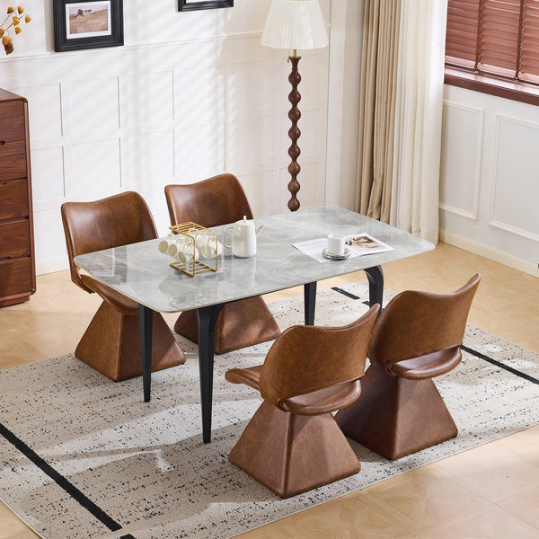 English Elm The Swivel Dining Chair with Hollow Cutout Back Faux Leather Hardwood Frame Modern Brown W3612P436512