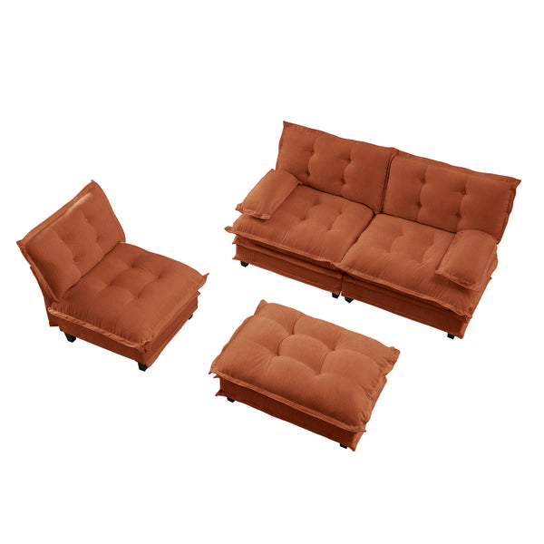 English Elm 107" Modular Cloud Sectional Chenille Deep Seat Couch with Lattice Cushions for Apartments Orange W714S01738