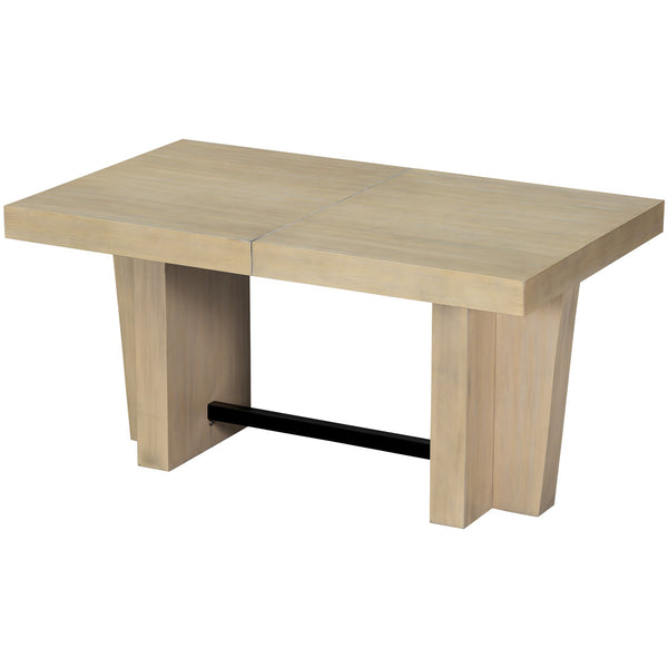 English Elm TOPMAX Solid Wood Extendable Dining Table Set for 6 with 18" Leaf, Trestle Legs, Cushioned Bench & Chairs Natural SP000089AAA