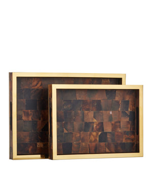 Currey & Company Casey Mother Of Pearl Tray Set - Elegant Decorative Trays With Gold Accents For Timeless Sophistication Brown Pen Shell ,Stainless Steel ,Wood 1200-1022-currey-company