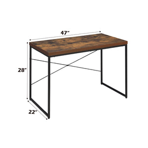 English Elm Bob Weathered Oak Writing Desk with Black Metal U-Legs — 47" Durable Paper Veneer Top, 70 lb Capacity B2726P256366