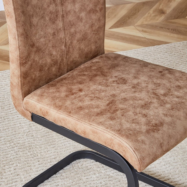 English Elm Dining Tech Cloth High Back Chairs Set of 2 — Ergonomic Curved Upholstered Seats, C‑Shape Black Legs, Brown W1151P367176