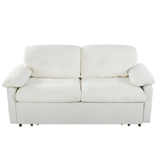English Elm (old: W3163p269700) Convertible Chenille Sleeper Loveseat with Queen Pullout and Rolling Casters Beige W3163S00099